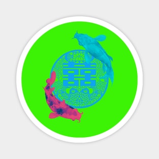Double Happiness Koi Fish - Yoga Calm Vibe Turquoise and Pink Magnet